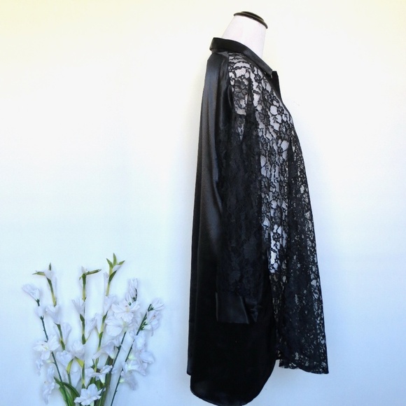 Victoria’s Secret Vintage Gold Label Satin Lace Sleepwear Shirt Dress Black SZ S - Picture 4 of 5